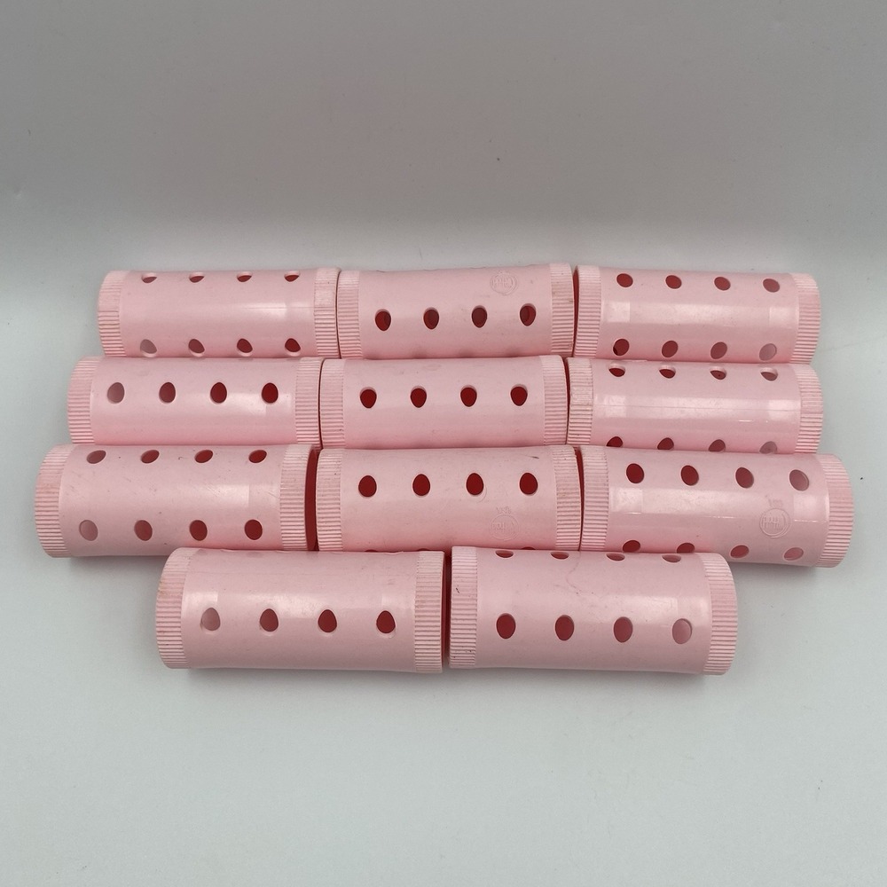 Lot of 11 Vintage Perm Rods Plastic Curlers Wilhold Pink
